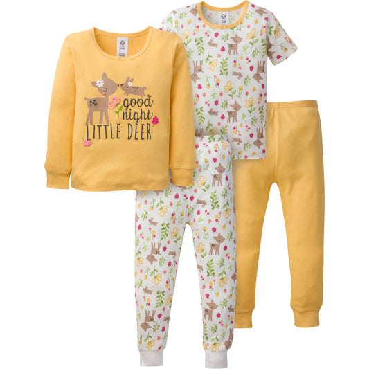4-Piece Infant & Toddler Girls Deer Snug Fit Cotton Pajamas